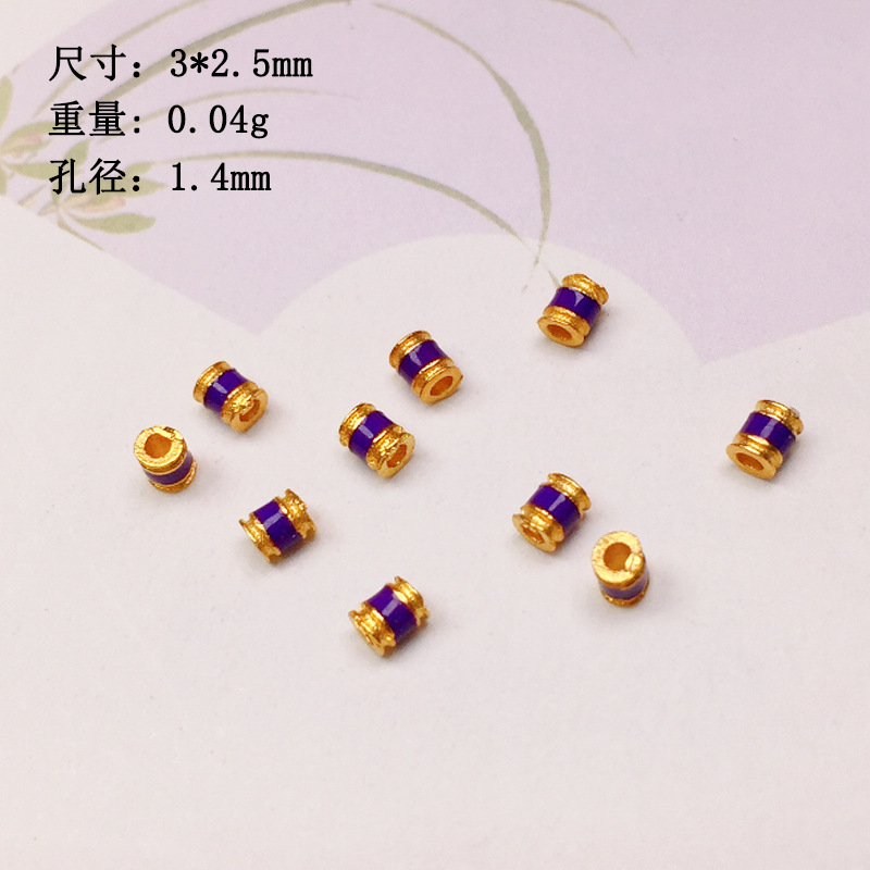 S925 silver gold-plated burning blue drop oil barrel beads tube beads colorful spacer bracelet necklace string decoration diy semi-finished products