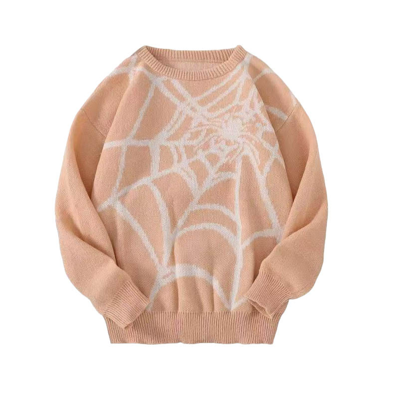 Mode Herren Herbst Neuer Rundhalspullover Amerikanisches Spinnennetzmuster Jacquard Gestricktes Basishemd_voghion.com