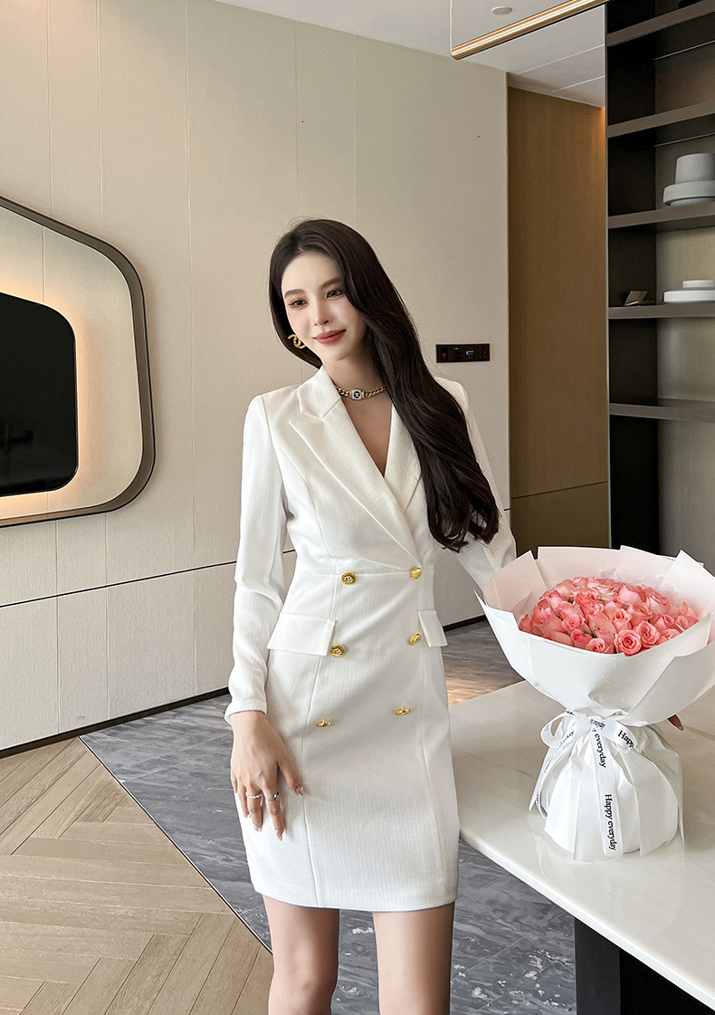 Đầm blazer nữ công sở kiểu dáng thời trang Pháp, tay dài, cổ ve — Màu đen chi tiết 27