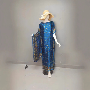 Wholesale 2024 new Muslim robe satin printing simple temperament loose plus size dress spring and summer explosions