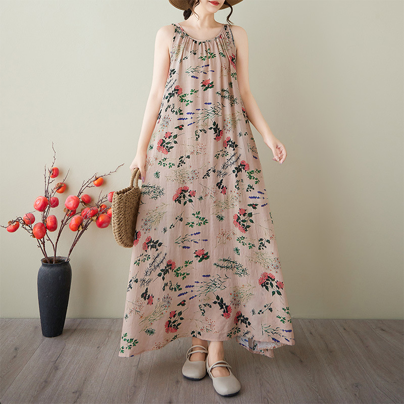 2025 New Summer Clothing Free Series Relaxed Lazy Skirt Normcore Floral Sleeveless Maxi Dress