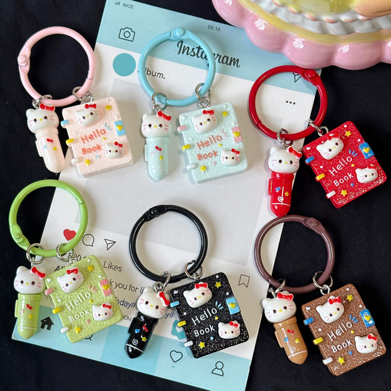 Cartoon cute KT notebook keychain pendant, reading pen, book, student bag pendant, best friend gift wholesale