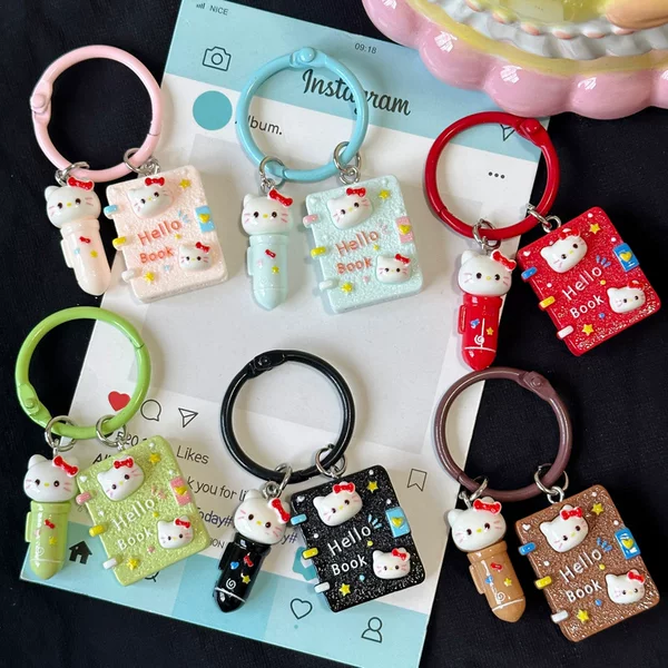 Cartoon cute KT notebook keychain pendant, reading pen, book, student bag pendant, best friend gift wholesale
