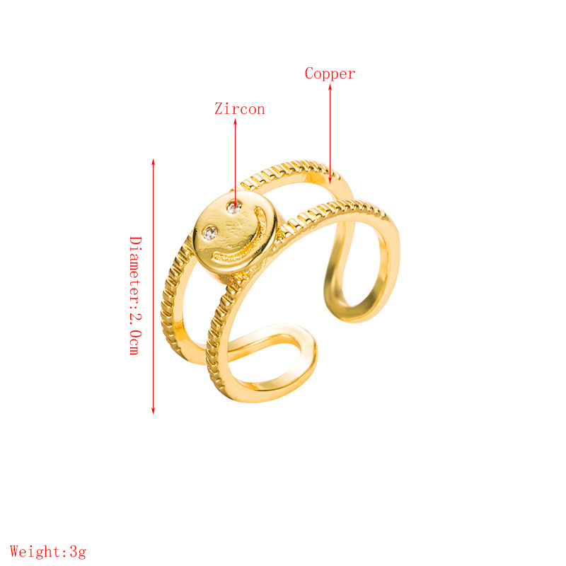 Ins Cool Estilo Personalizado Hip Hop Dedo Índice Anillo Creativo Doble Capa Cara Sonriente Estrella Zircon Anillo De Pareja Ajustable display picture 1