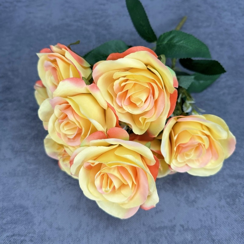 9 manojo de la cabeza, amante, rosa, flor artificial, boda, decoración del hogar, rosa, decoración de flores falsas hechas a mano al por mayor