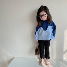 童裝一件代發2023春款韓版女童撞色條紋拼接衛衣兒童圓領套頭衛衣