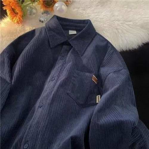Men's Corduroy Shirt Long Sleeve Autumn/Winter Casual Loose Retro College Style Trendy Brand Couple's Jacket