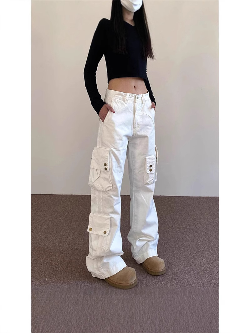 Pantalones de Carga Múltiples Bolsillos Estilo Retro de Algodón