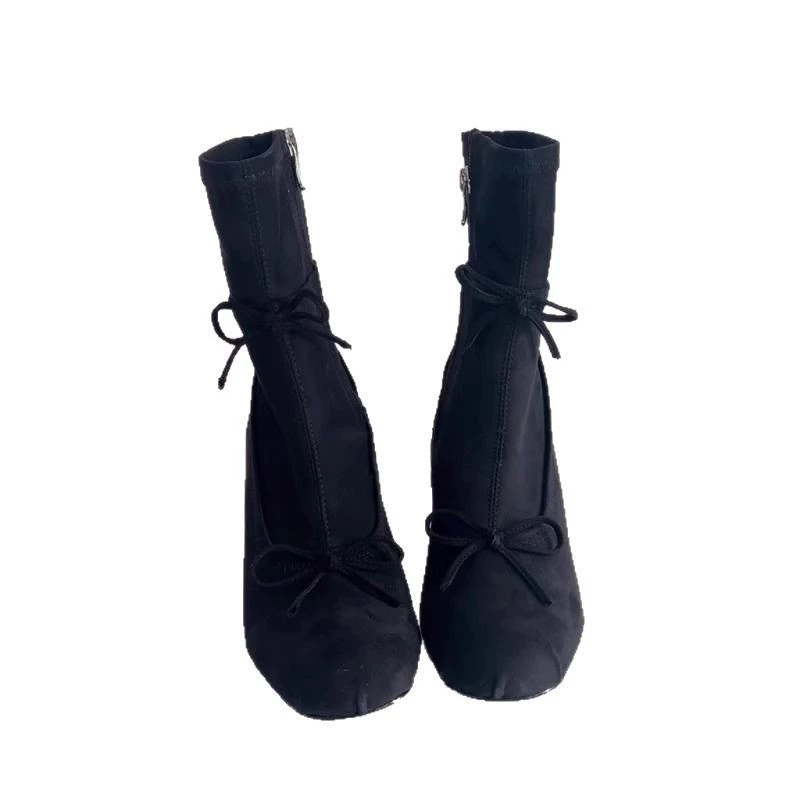 Низкие ботильоны (Martens), эластичная голень с бантом, низкий устойчивый каблук