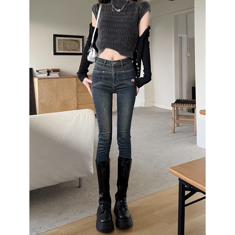 W2F Real Price # New Elastic Denim Trousers for Women, Slim Fit, Low and Mid-Waist Pencil Pants