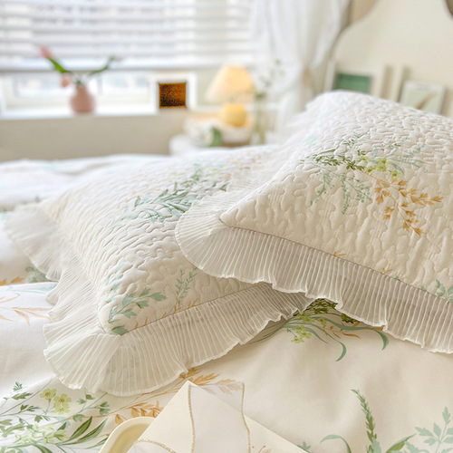 Princess style cotton bed cover three-piece set chiffon ruffle single quilt cover small fresh pure cotton four-piece set wholesale