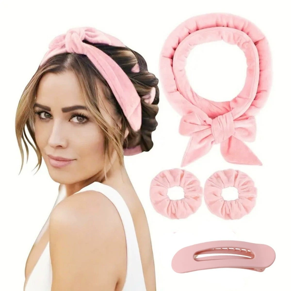 Pink curling iron 4-piece set OPP bag clip style
