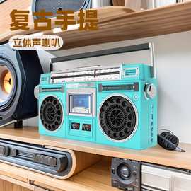 欧美复古立体声双喇叭收录机 带蓝牙U盘TF卡播放多波段收音机