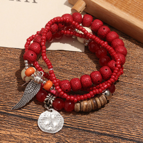 Bohemian multi-layer rice bead bracelet with wings, personal and versatile, suitable for ethnic style travel photography, women's bracelet for dropshipping