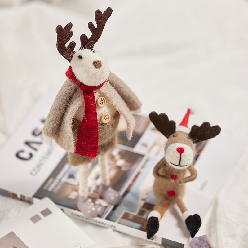 Adornos de fieltro de lana de Navidad acabados, muñeco de nieve anciano, muñeca, alce, decoraciones de Navidad para escritorio, regalos de Navidad