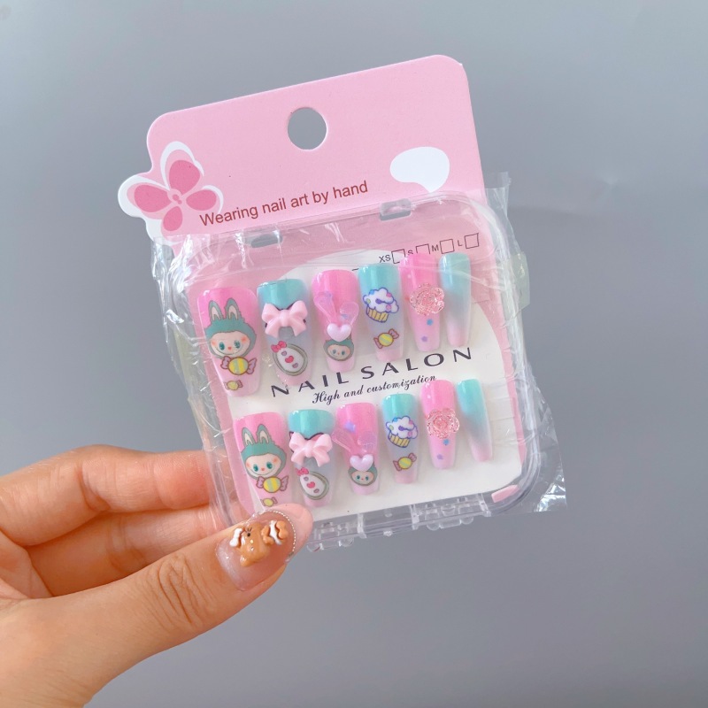 Niños que usan dibujos animados lindos 2025 nuevas niñas largas pegatinas de uñas blanquear niñas pegatinas de uñas para estudiantes de primaria