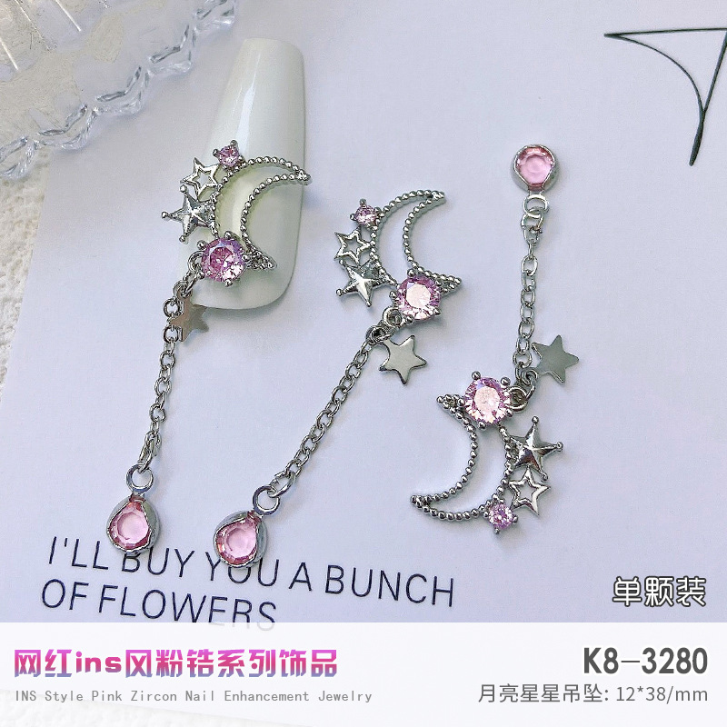 Nuevo LZ nail metal real circón joyería de lujo completo diamante corazón plata arco cadena de metal taladro de uñas