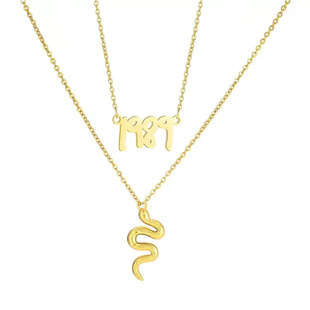 European and American Hot Sale Swiftie Snake Double Layer Necklace Titanium Steel Vacuum Gold English Letter Clavicle Chain Simple Necklace