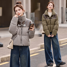 韩系短款羽绒服女2025冬季新款PU皮拼接白鸭绒女士羽绒外套