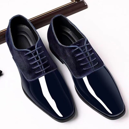 Mens Leather Polished Square Toe Formal Business Shoes for Men Large Size British Style Versatile Shoes for Men Waterproof and Non-Slip