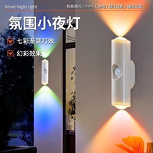 跨境RGB七彩渐变小夜灯智能人体感应磁吸充电式幻彩氛围双头壁灯