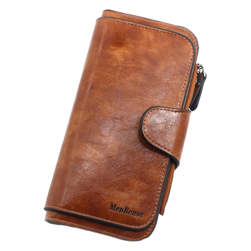 Stylish Women's Long Wallet Wallet Simple Oil Wax Leather Solid Color Coin Purse Women's Clutch Bag