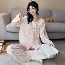 睡衣女秋冬款皱棉纯欲格子开衫长裤套装可外穿胖MM大码4XL家居服