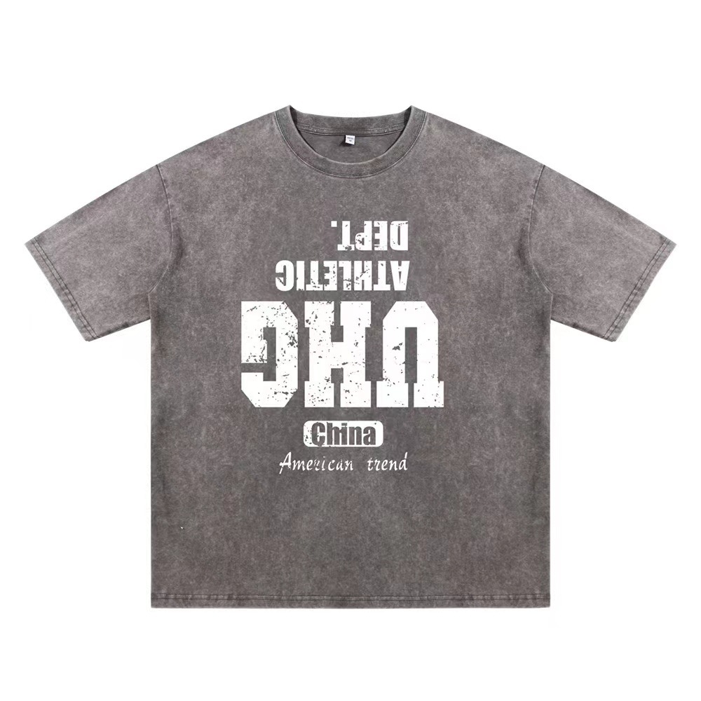 Cross-border hacer viejas camisetas de manga corta para hombres verano nuevo cuello redondo suelto sobretamaño retro americano inns Europa y América superior