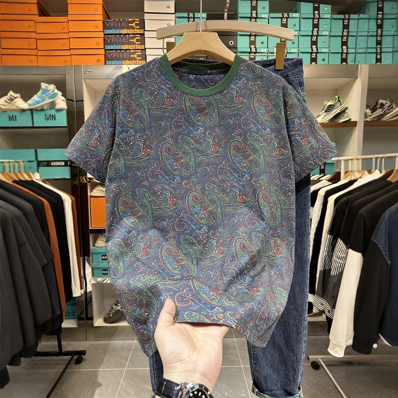 カシューフラワーファッションブランド Tシャツメンズ 2025 夏新韓国スタイルスリム半袖若者薄い半袖 Tシャツ|undefined