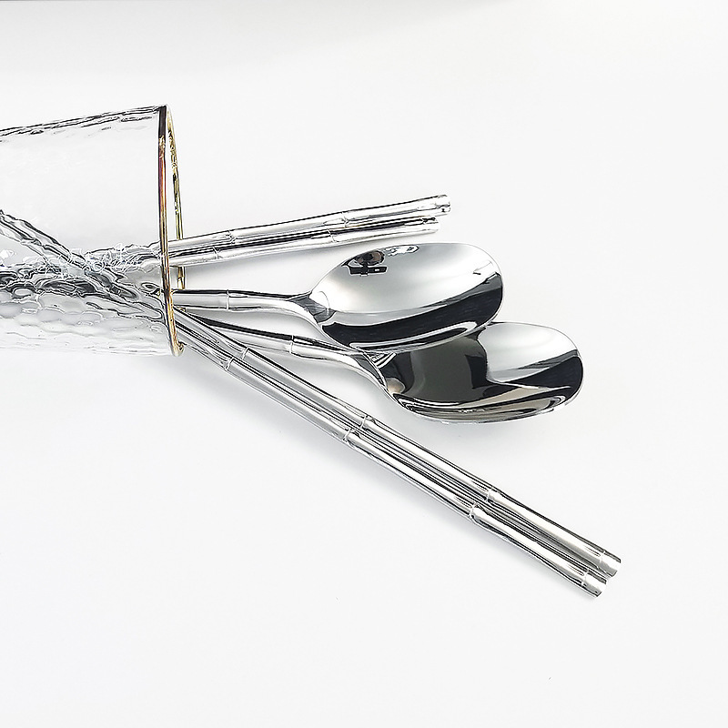 【Fine Workmanship】304 Korean-Style Solid Stainless Steel Chopsticks and Spoon Set, Square Spoon and Chopsticks, Korean Cuisine Tableware