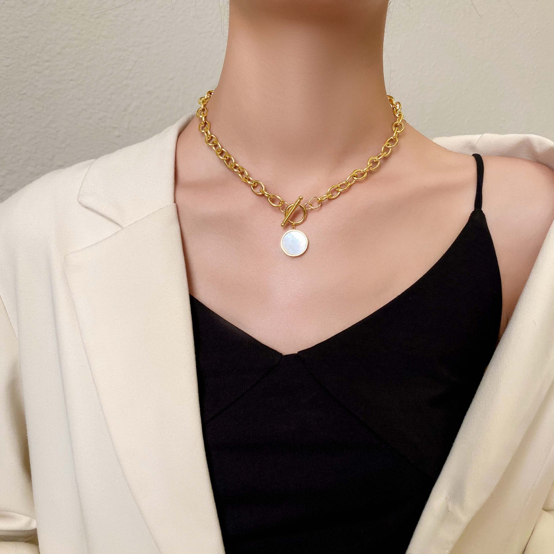 Acier Inoxydable 304 Plaqué Or 18K Or Incrusté Collier display picture 3