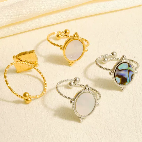 304 Stainless Steel Ring Retro European and American Oval Geometric Natural Shell Ring Women's 18K Gold-Plated Ring in Stock
