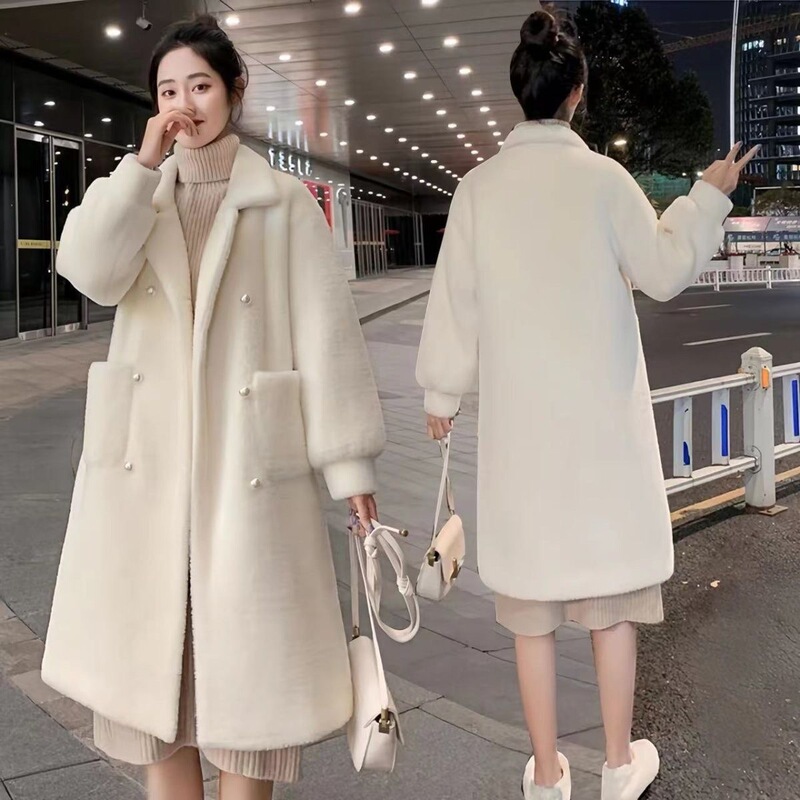 White Long Imitation Mink Plush Outwear for Women Autumn and Winter Double-Sided Fur Flannel Light Environmentally Friendly Thickeneded Outwear
