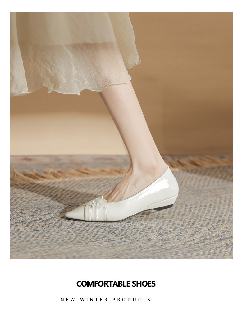 Giày cao gót nữ mũi nhọn gót wedge kiểu Pháp, gót thấp, miệng nông — màu đen chi tiết 9