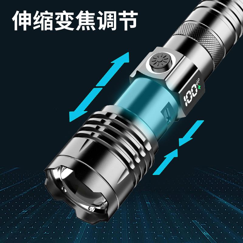 Transfronterizo LCD digital linterna eléctrica de carga rápida aleación de aluminio de largo alcance pistola láser portátil linterna de iluminación al aire libre lote