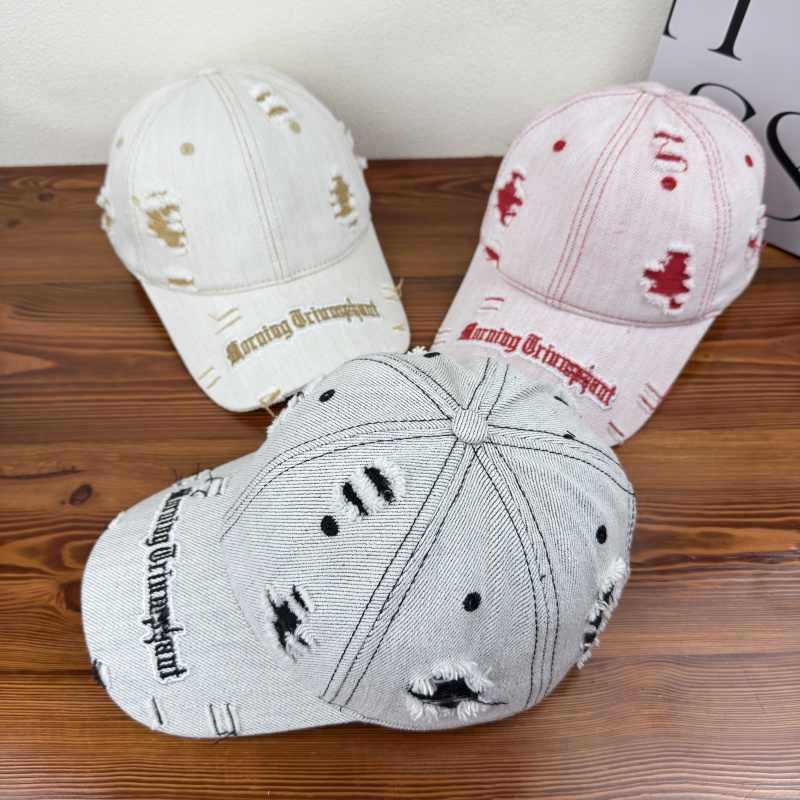 Gorras de béisbol de agujero lavado con agua para hombres y mujeres de otoño nicho marca de tendencia de calle amplio bisel protector solar nuevo blando borde afilado lengua de pato