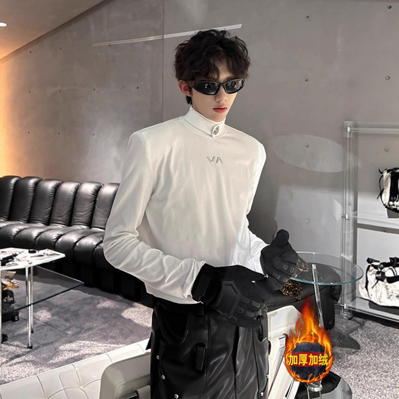 Half Turtleneck Spring & Fall Sweatshirt Men's Trendy Brand High-End Handsome Black Long-Sleeved T-Shirt Cleanfit Inner Layering Shirt