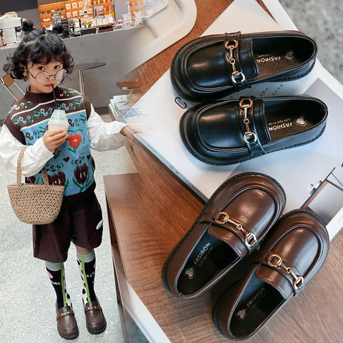 Girls' shoes, children's leather shoes, 2024 spring and autumn new British style shoes, baby fashion casual shoes, metal buckle shoes