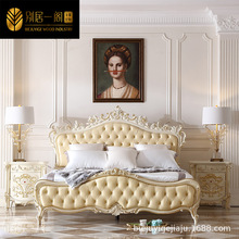 宫廷法式家具彩绘奢华1.8米主卧婚床别墅雕花双人床欧式实木床