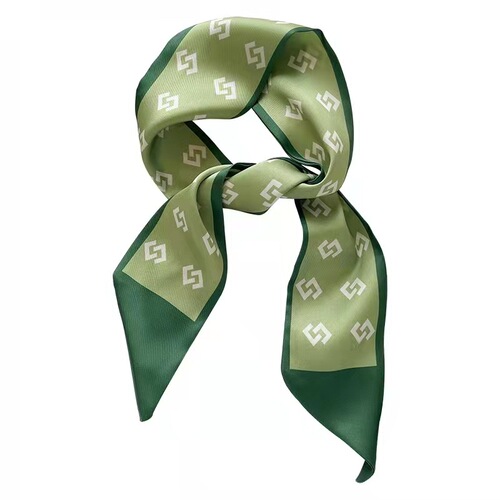 Small green silk scarf for women showing whiteness and tenderness in spring and summer thin narrow ribbon hair tie hair tie bag decoration long scarf