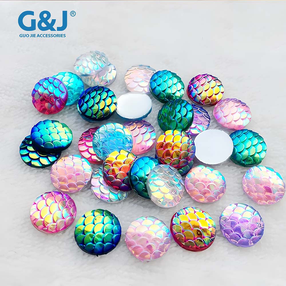 树脂圆形平底钻钻渐变色鱼鳞片贴钻镀AB彩钻手工diy饰品配件批发