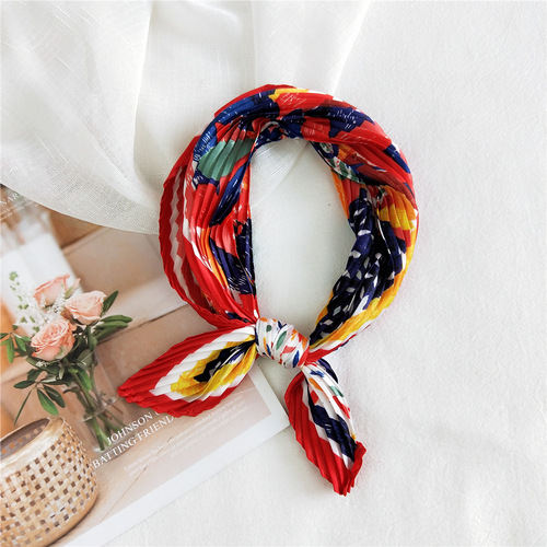 53 pleated small square scarf small silk scarf for women spring autumn summer Korean style headscarf work professional fashion scarf scarf