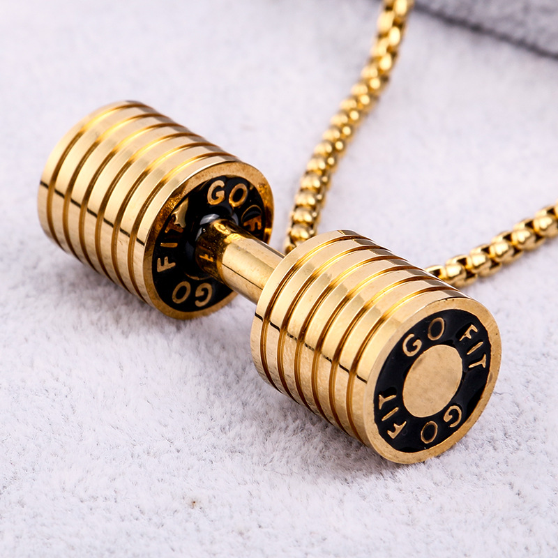 Real Gold Plated Plating Material 304 Stainless Steel Vacuum Plating Real Gold Plated Barbell Pendants Jewelry Accessories