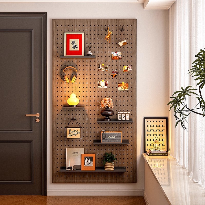 Hoyo de metal de color nuez en la pared de la placa de agujero en la puerta de entrada de la casa modelado decoración de la pared sin perforación muestra de almacenamiento