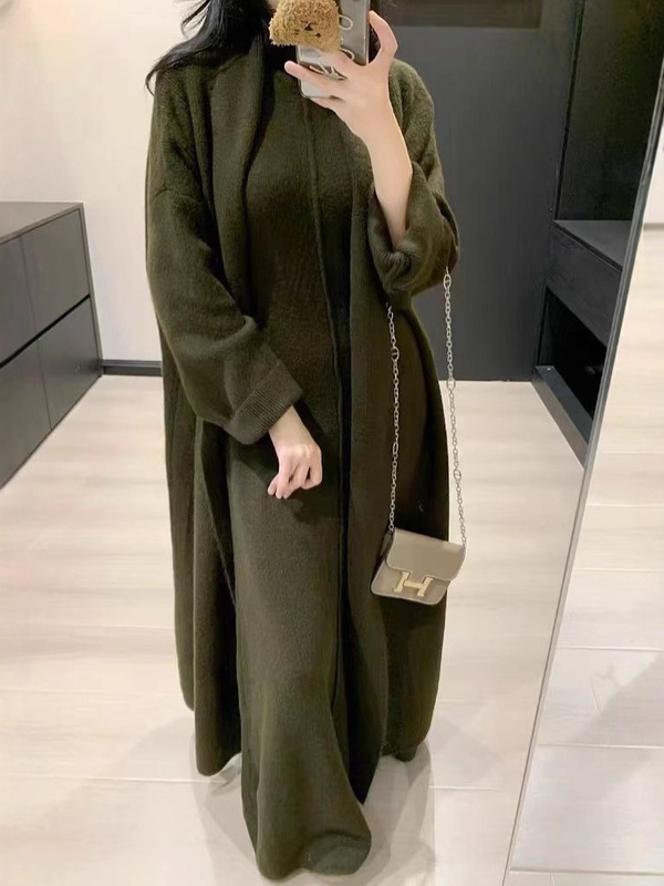 时尚气质高级感针织套装女秋冬新款半高领背心连衣裙+开衫两件套|undefined