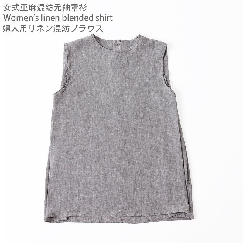 Japanese Women's Linen Blended Sleeveless Blouse Solid Color Casual Shirt Cool Breathable Loose Commuter Jacket Short Shirt