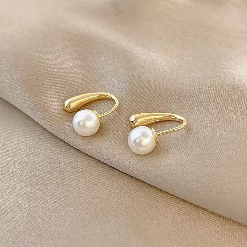 Pendientes de botón con perlas de acero inoxidable mujer_voghion.com