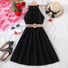 Solid Color Kids Girls Sumdress Summer Children Sleeves