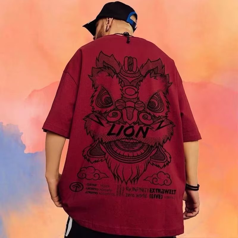 T-Shirt Short-Sleeved Men's 2025 Summer New National Trend Lion Awakening Trend Plus Fat Plus Size Half-Sleeved Fat Trend 8XL T-Shirt Short-Sleeved Men's 2025 Summer New National Trend Lion Awakening Trend Plus Fat Plus Size Half-Sleeved Fat Trend 8XL