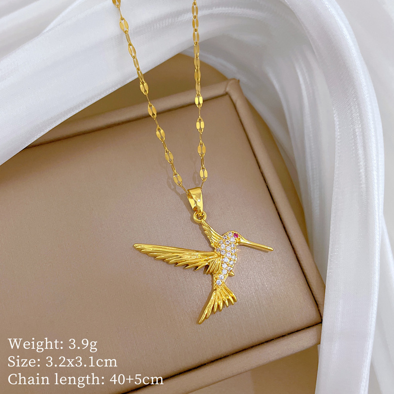 Collar de pájaro pájaro carpintero en oro real, cadena de lujo_voghion.com
